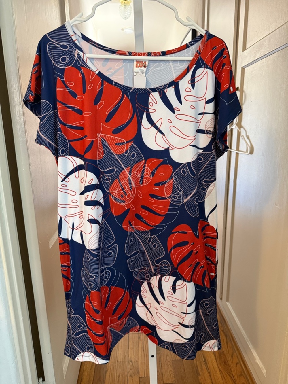 Hula Bay Tropical Print Tunic Dress - Navy, Red & White
